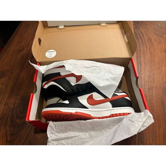 Nike Men's Black & White Dunk Low Retro Lace-up Red Swoosh Sneakers Sz 8.5 NWOT - Picture 8 of 10